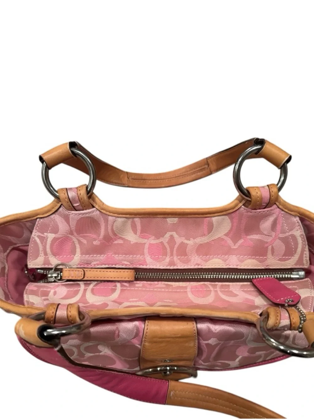 Vintage Coach Pink Soho Signature Optic Monogram Jacquard Buckle Shoulder Bag - Picture 7 of 12